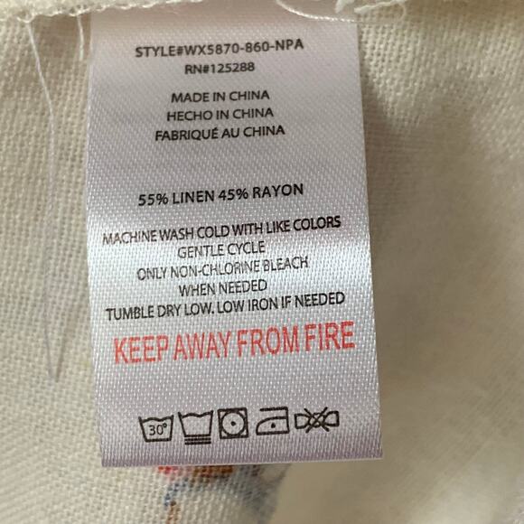 Rae Dunn Women's Linen Bicycle Pattern Button Up Shirt Short Sleeve Collar Large - Picture 10 of 16